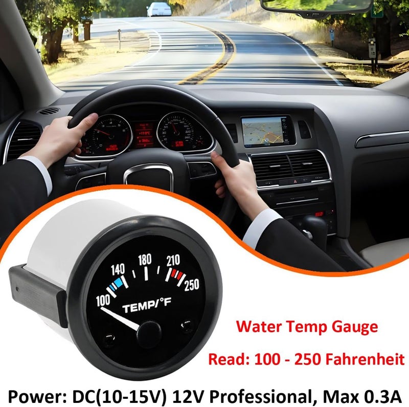 LKRXW Car Water Temp Gauge 2" 52mm Auto Water Temperature Gauge Meter Water Temp Pointer Instruments 12V Bright White Light Indicator 100 to 250 Fahrenheit - Image 4